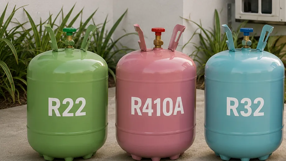 Cilindros de fluido refrigerante R22, R410A e R32 usados em ar-condicionado